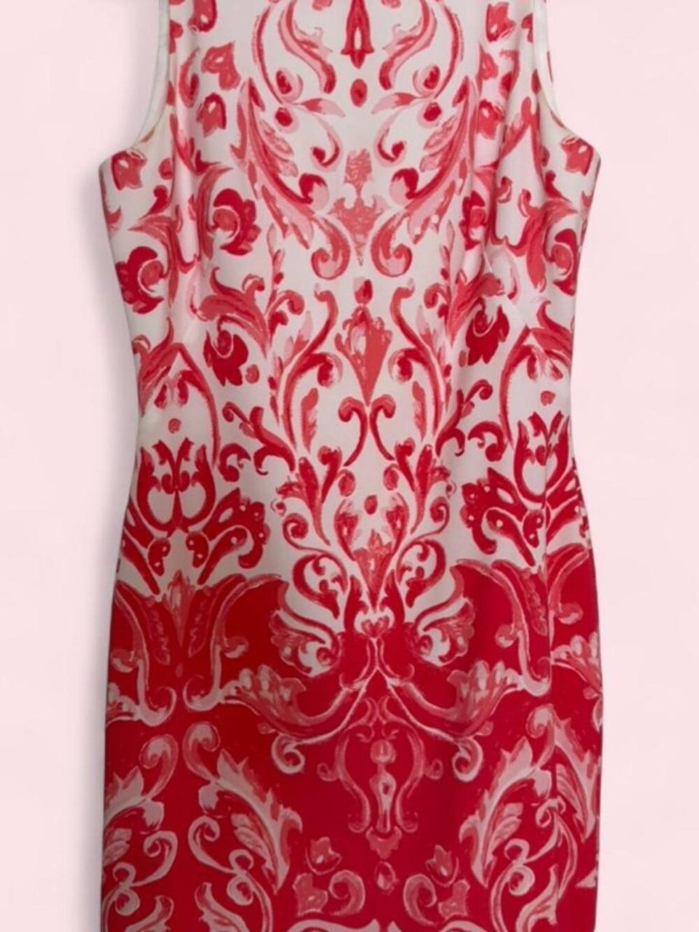 LAUREN RALPH LAUREN Red White Damask Print Sleeveless Midi Sheath Dress 6